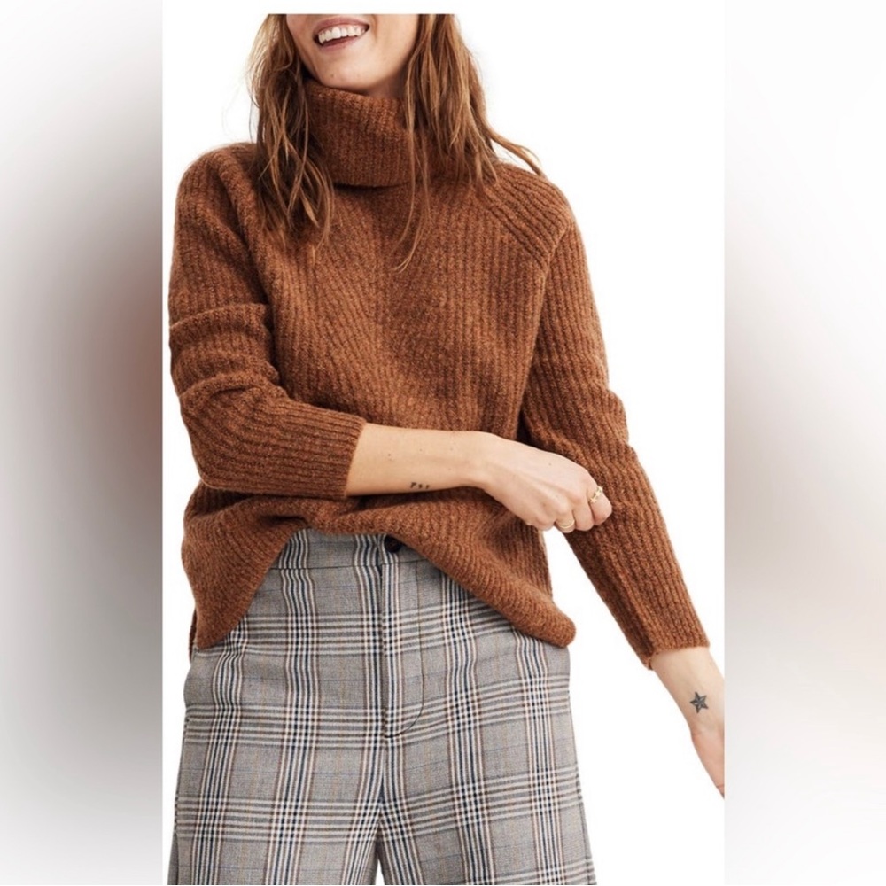 Madewell Brown Ribbed Turtleneck Sweater